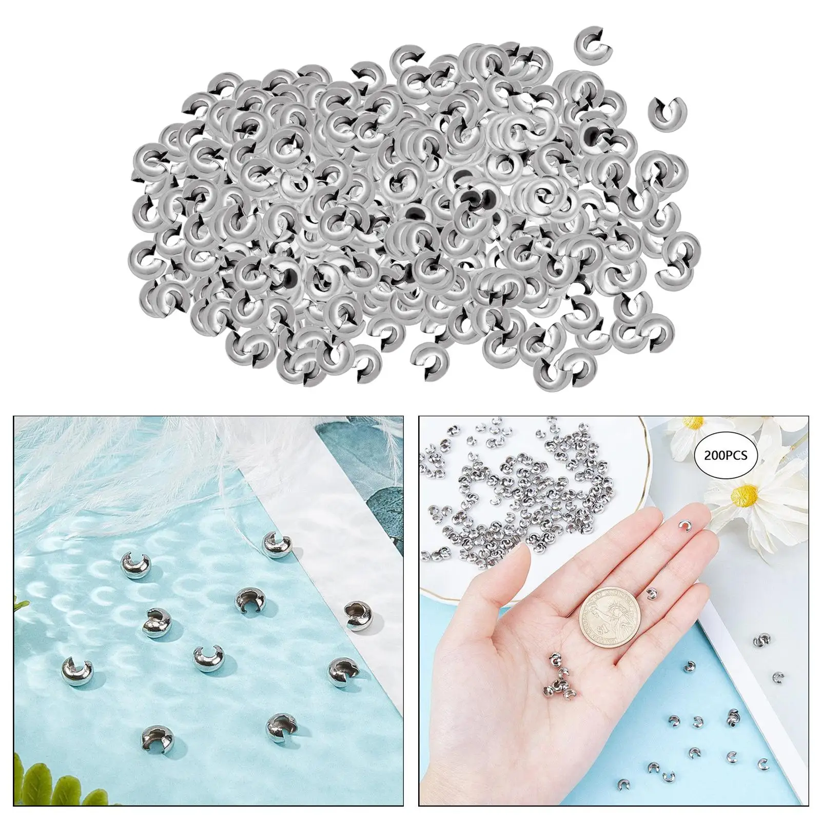 

200Pcs Tiny Beads 5mm Jewelry Bracelet Making Clamp End Stopper Spacer