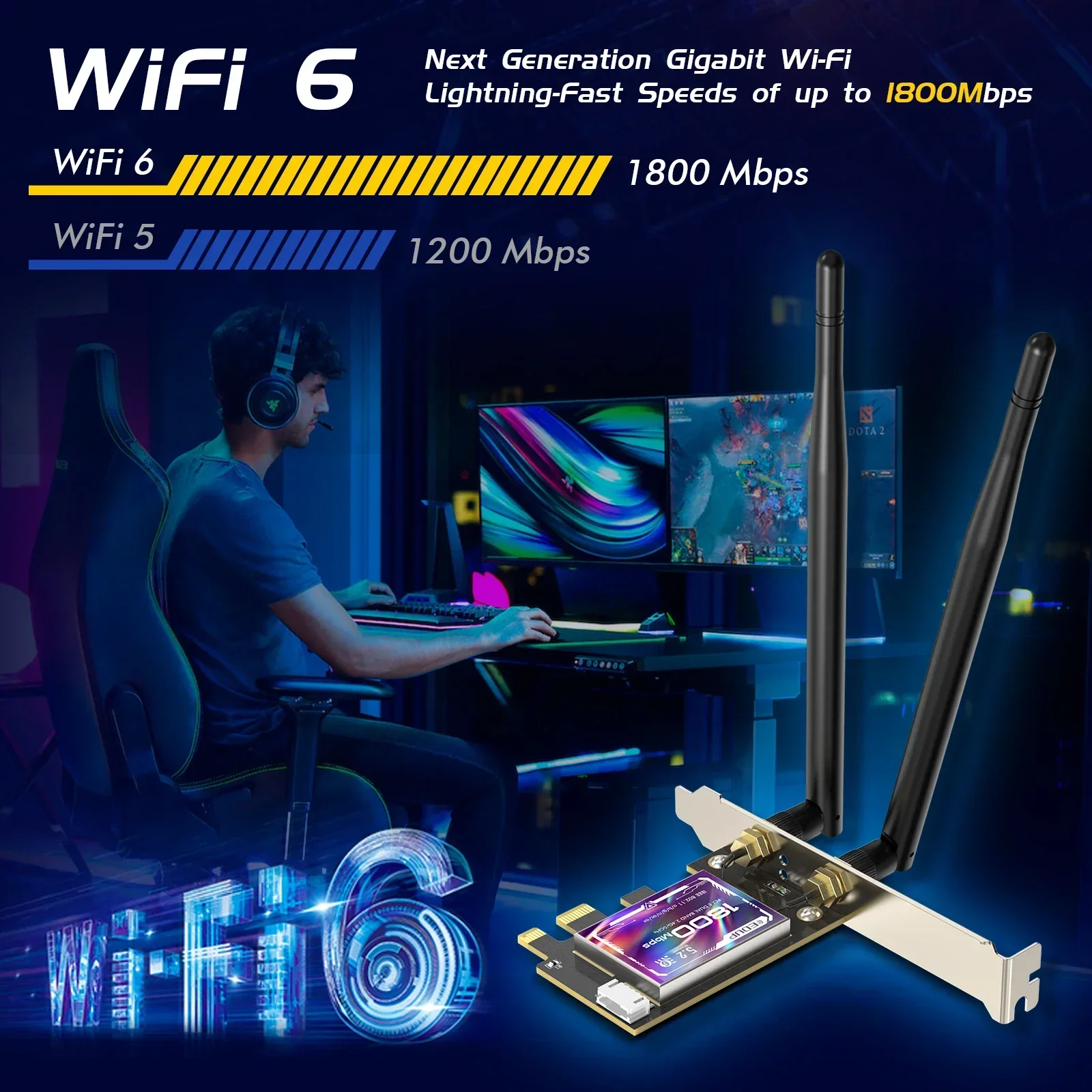 WiFi6 1800Mbps Wireless Network Card 802.11ax 2.4G/5Ghz For Bluetooth 5.2 Dual Band Desktop PCIE Adapter Win10/11 High Speed