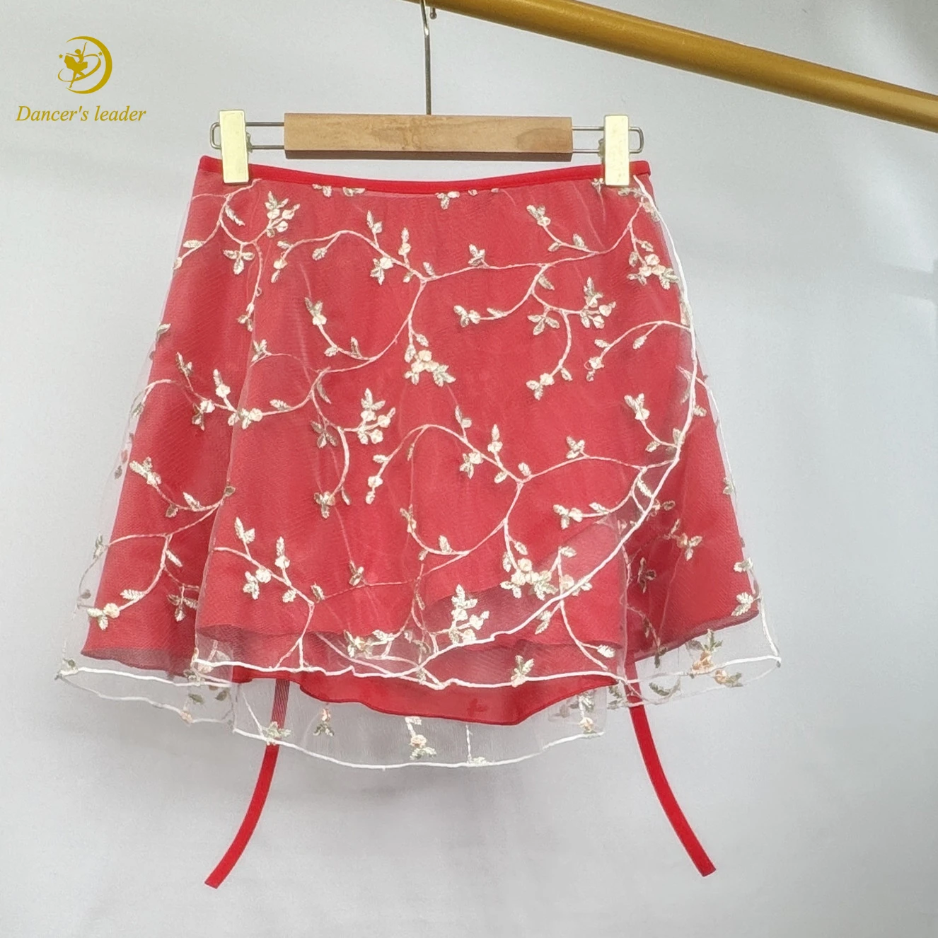 

Women's Ballet Skirt Double Layered Floral Vine Embroidered Lace Dance Skirt Adult Jumpsuit Girl Practice Mini Skirt Picture