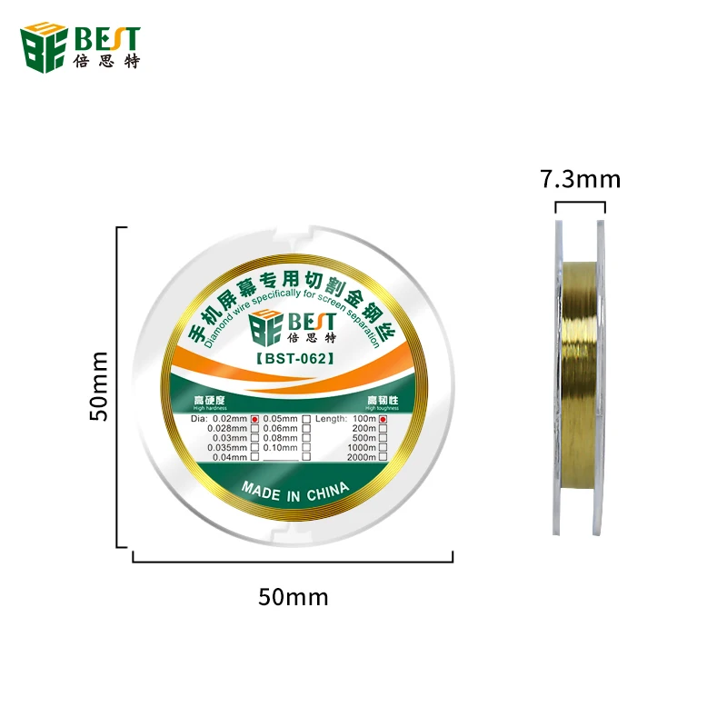 BST-062 0.02-0.1mm speciale diamantdraadlegering goud molybdeen draad snijlijn lcd-scherm separator reparatie 100m