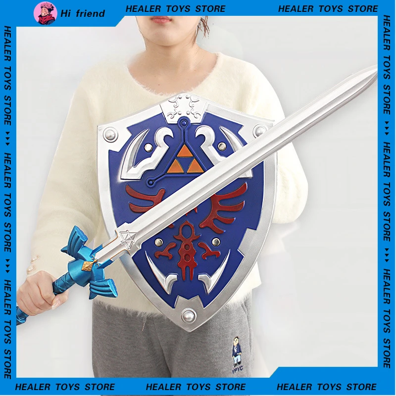 80cm The Hyrule Fantasy Weapon Master Sword Hylian Shield PU Katana Weapon Model Knife Toy Crafts Cosplay Props Gift Collectible