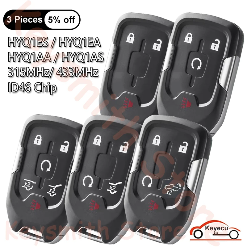 

Чип KEYECU 315 МГц 433 МГц ID46 для GMC Yukon для Chevrolet Suburban Tahoe Auto Smart Remote Key Fob HYQ1AA HYQ1EA HYQ1AS HYQ1ES