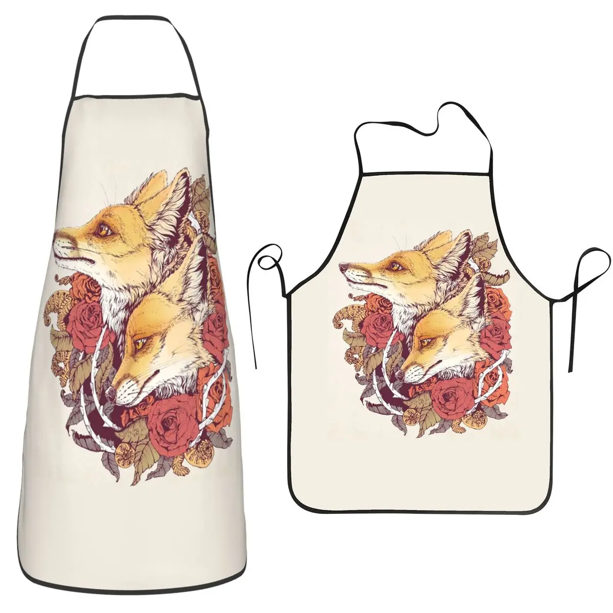 Red Fox Bloom Apron Chef Baking Tablier Sleeveless Bib Kitchen Cleaning Pinafore for Women Men Painting