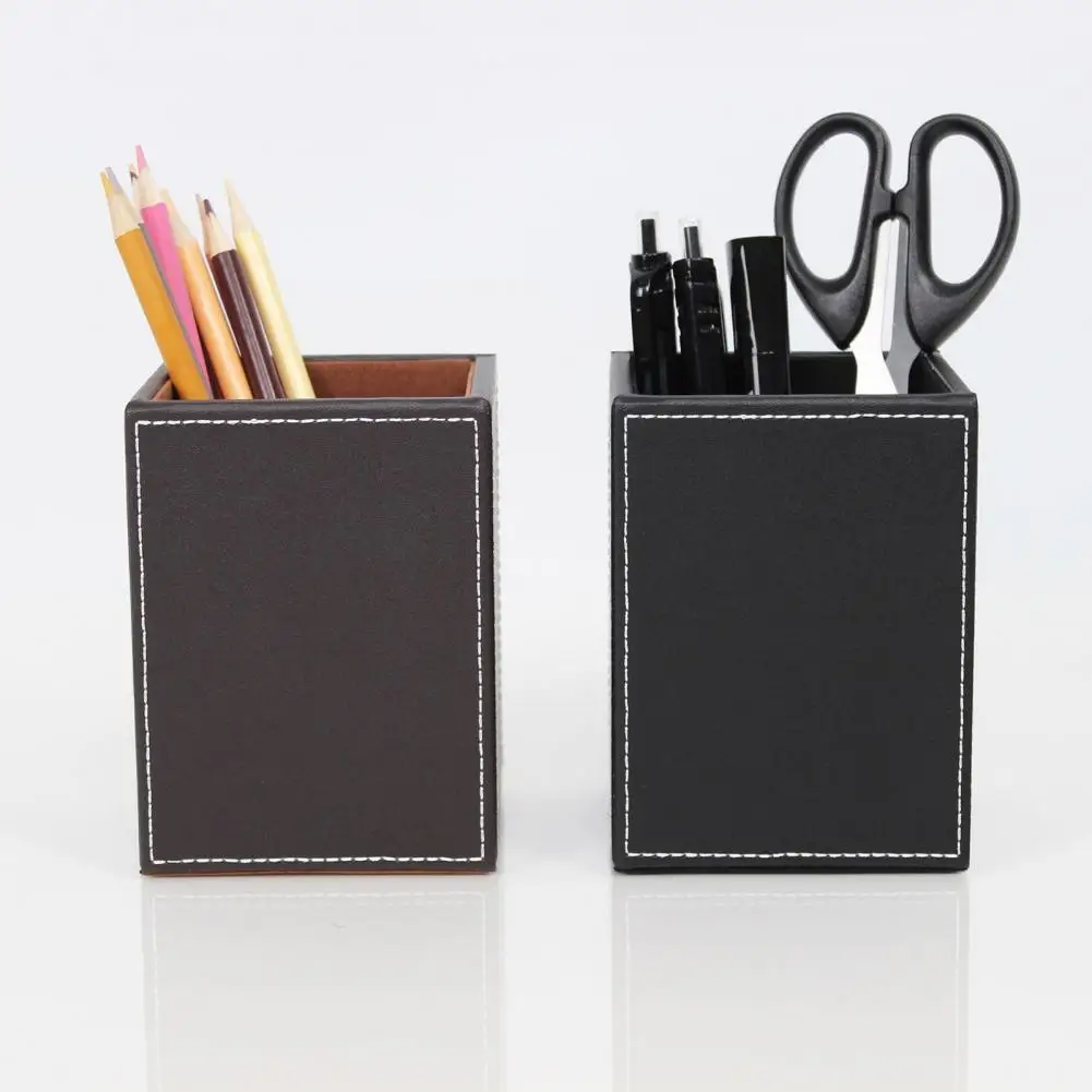 

Кожаный держатель для ручек, креативный светильник, роскошные студенческие канцелярские принадлежности, держатель для визитных карточек, простой квадратный контейнер для ручек, настольный ящик для хранения