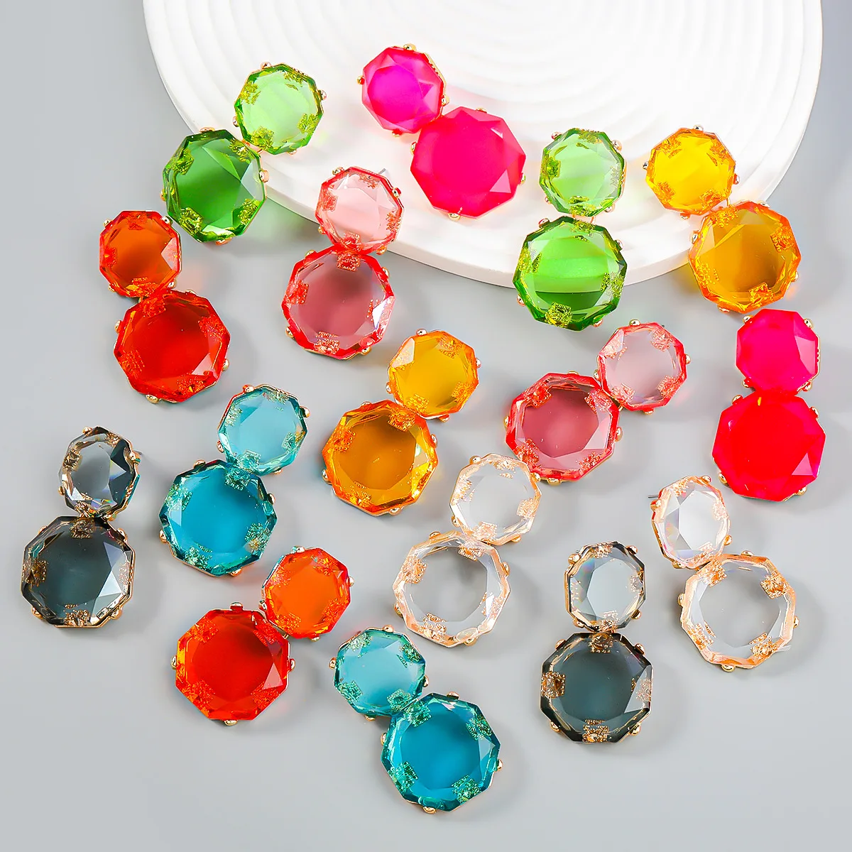 Boho Statement Big Colorful Acrylic Resin Stone Chunky Chain Necklace for Women Choker Accessories