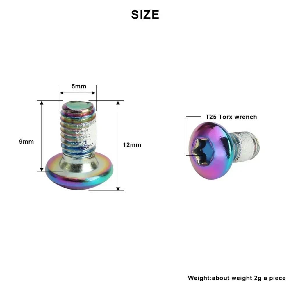 12szt Śruby do hamulców tarczowych Śruby T25 M5 Rainbow Torx Śruby mocujące ze stali nierdzewnej Akcesoria do rowerów szosowych MTB