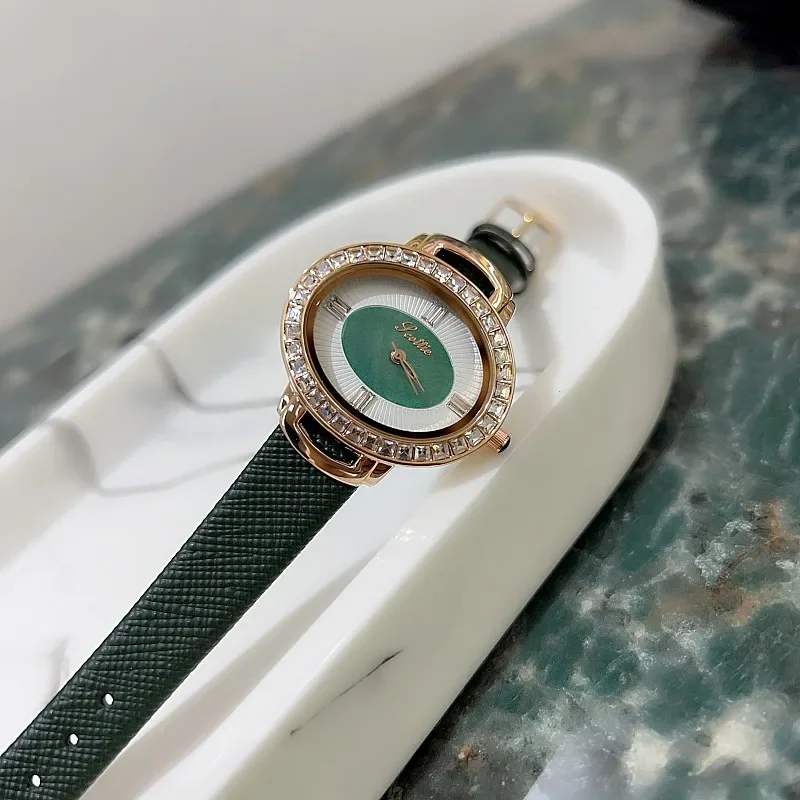 Orologi da donna di moda di lusso Quadrante brillante Qualità di design Orologi da polso al quarzo da donna Orologio in pelle con diamanti in oro rosa Regali