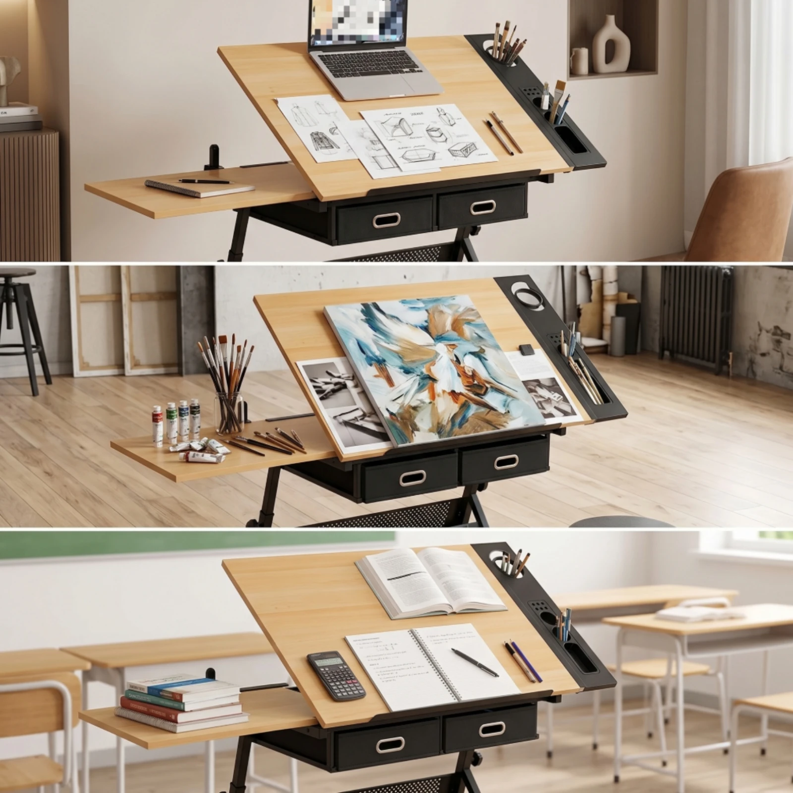 Drafting Table Tilted Drafting Table with Drawers Art Desk with Drawers Sturdy Painting Desk with Storage Long-Lasting
