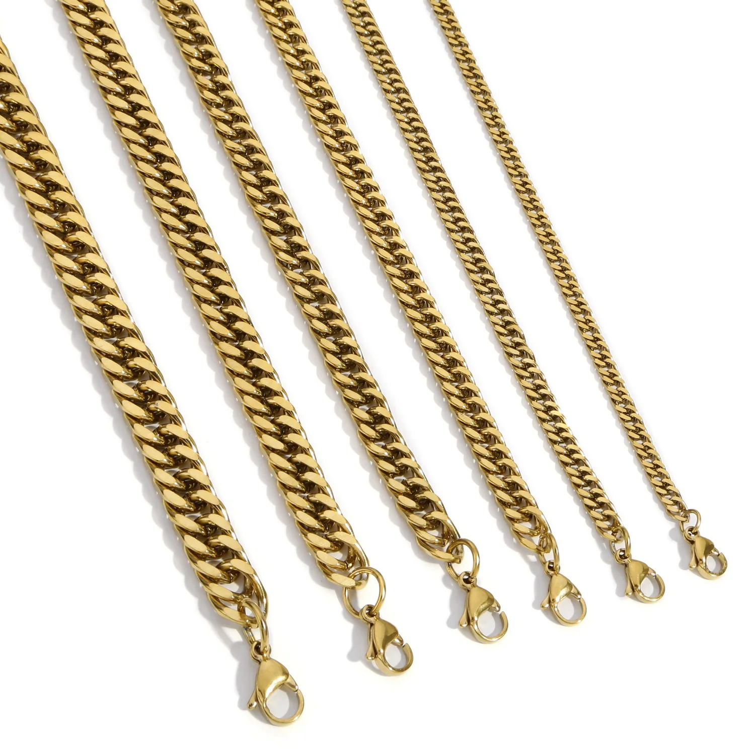 Edelstahl Kubanische Kettenkette in Goldfarbe, Titanstahl Herrenkette, Einfacher Schmuck, Modisches Accessoire, Geschenk – Detail 6