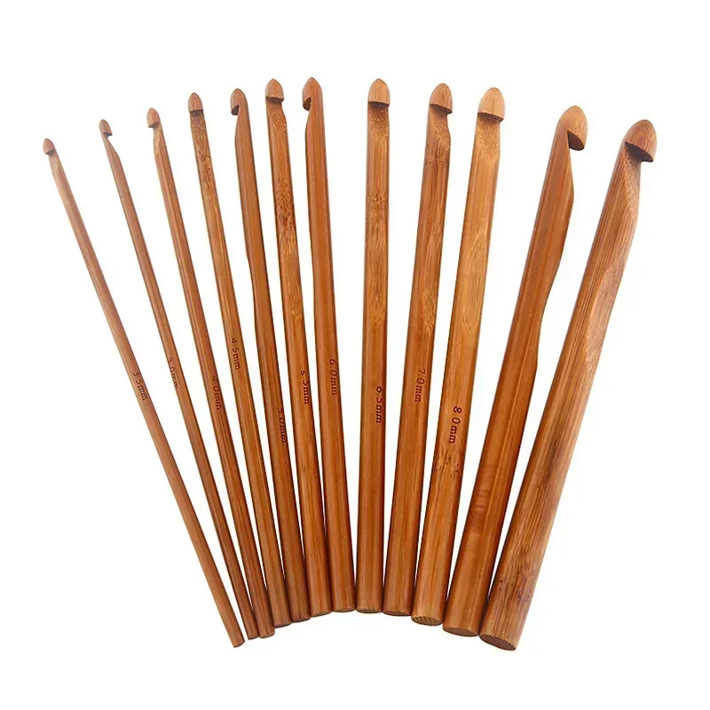 Bamboo Knitting Needle Set para Crochet doméstico, Ganchos redondos, Yarn Craft, Sweater Knitting Tool, 12 tamanhos