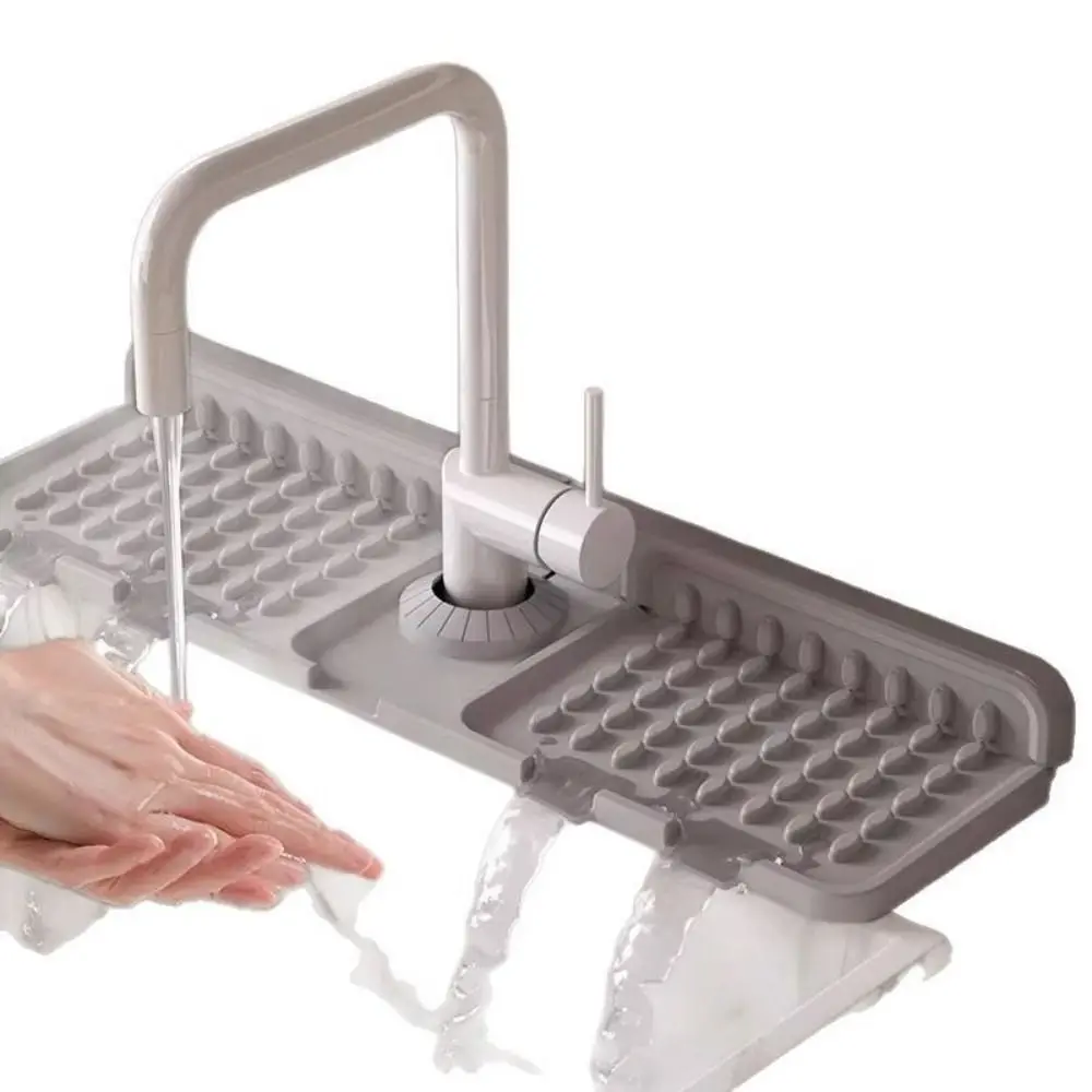 Foldable Silicone Faucet Mat Non-Slip Freely Cut Sink Splash Guard Durable Heat Resistant Water Drip Catcher Tray Bathroom Sink