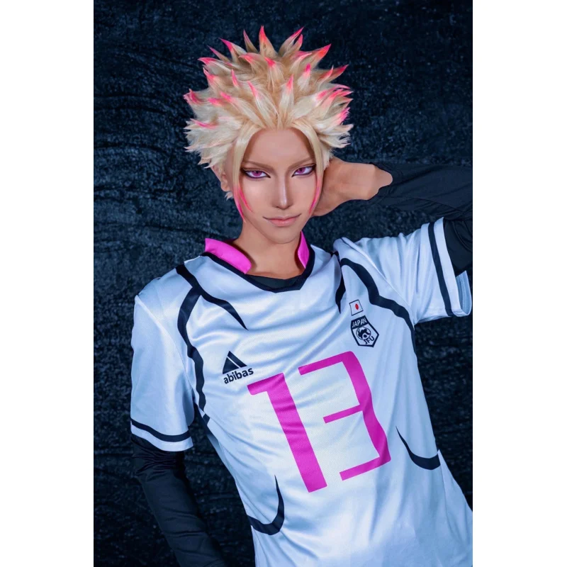 Blue Lock Anime Sae Shidou Aiku Shuto Sendo Cosplay Costume Wig U20 Football Uniform Rose Net Synthetic Halloween Gift