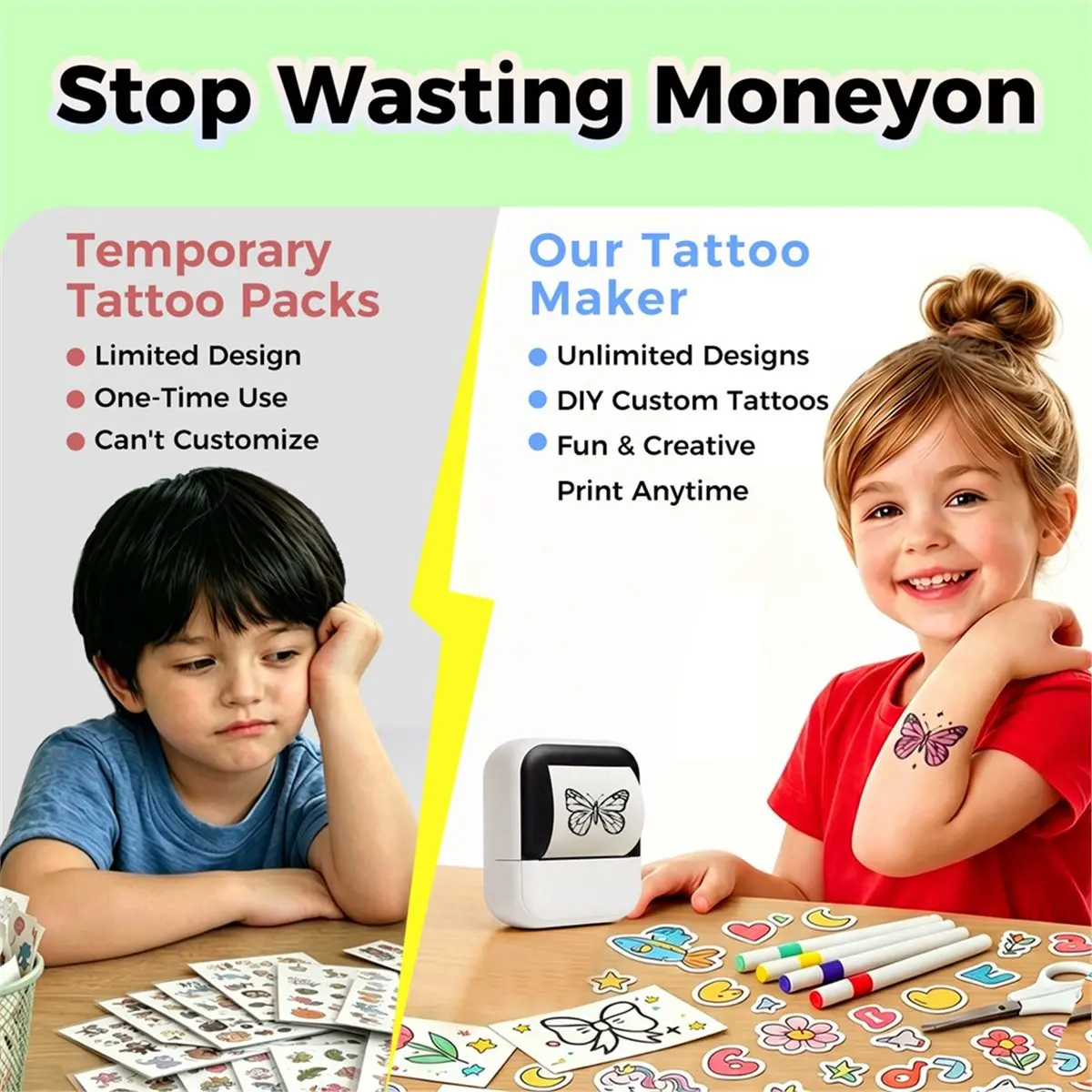 Water Transfer Printer Wireless Tattoo Printer Portable Thermal Printer for DIY Painting Water Transfer