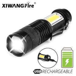 LED Strong Light Flashlight Mini Portable Side COB Light Rechargeable Long Range Portable Outdoor Household Small Flashlight