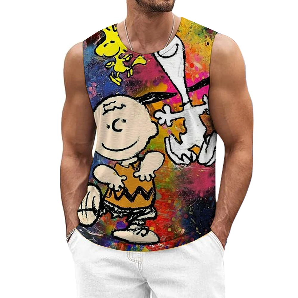 2025 جديد الصيف موضة الرجال تي شيرت بلا أكمام كلاسيكي سنوبي مضحك طباعة الرجال سترة المتطرفة الرياضة تصفح سترة