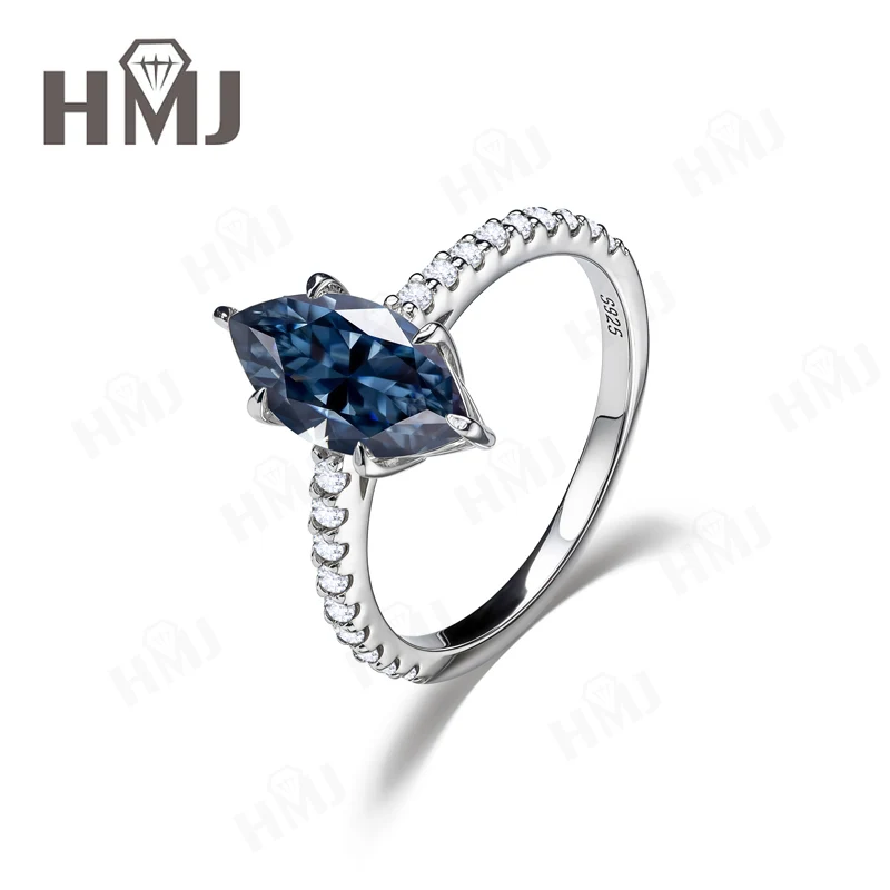 Luxuriöser 2-Karat Marquise-Schliff Moissanit-Ring aus 925 Sterling Silber, D-Farbe Weiß/Schwarz/Grau/Blau, Edle Schmuckstücke, Muttertagsgeschenk für Sie – Detail 5