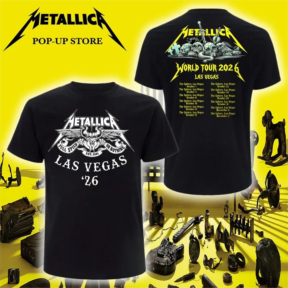 2026 Metal Band World Tour Las Vegas Sphere Summer Men's and Women's Pure Cotton T-shirts Comfortable and Breathable Ins Y2k