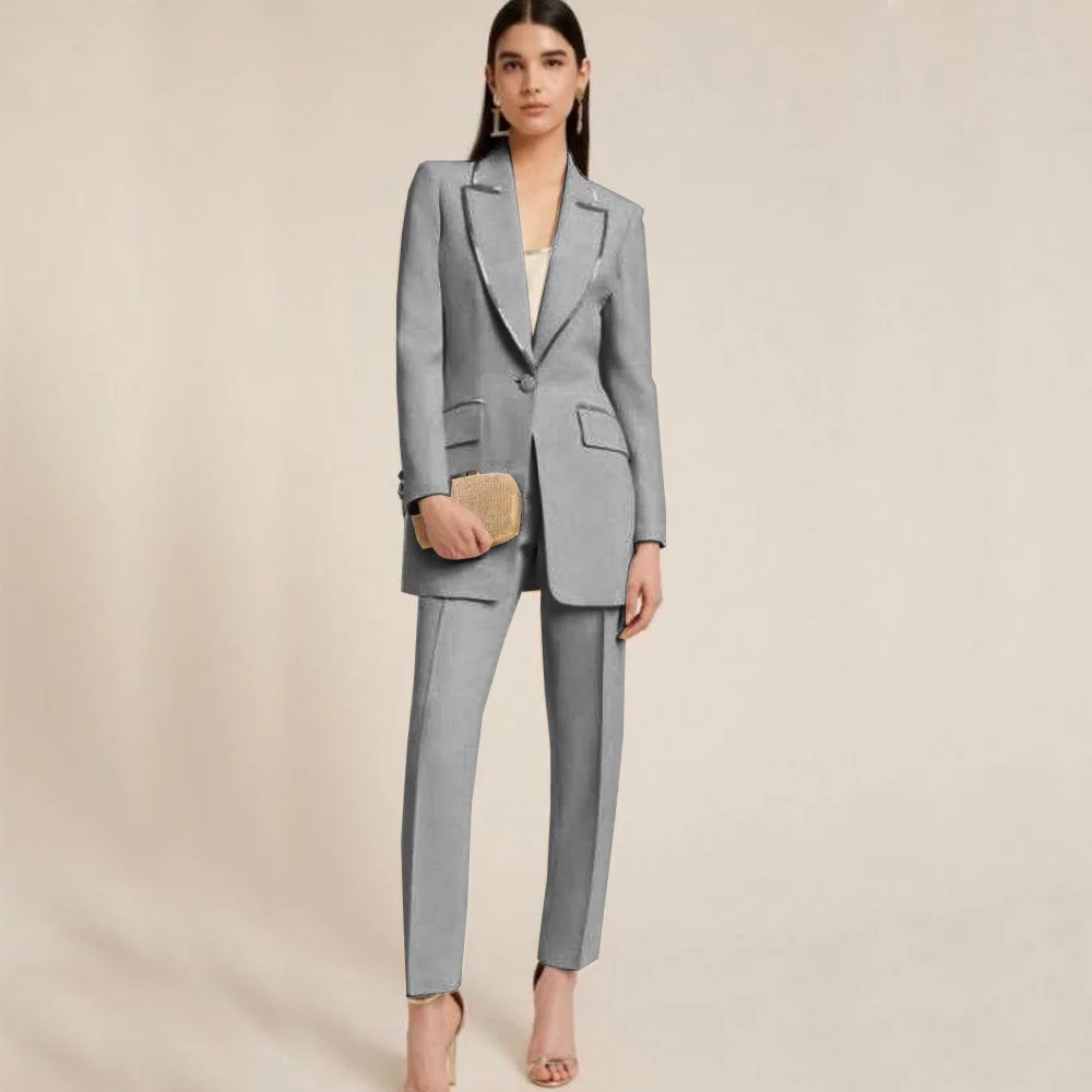 Women\'s Hemmed Suit Chic and Elegant Woman Pants Set Woman Two Pieces Casual Elegant Jacket + Pants Sets to Dress 1 Button Suits