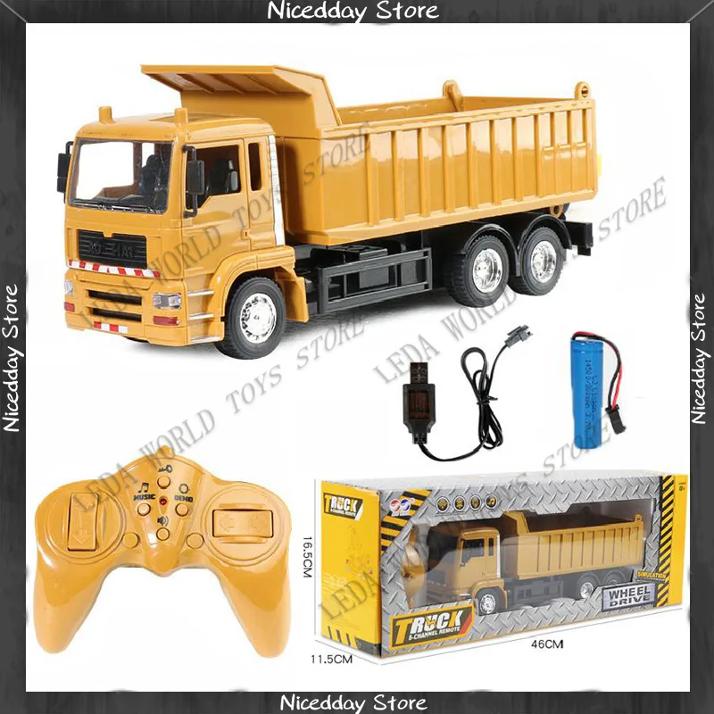 Rc Cars  Dump Truck Vehicle Toys For Children Boys Xmas Birthday Gifts Yellow Color Transporter Engineering Model Beach Toys