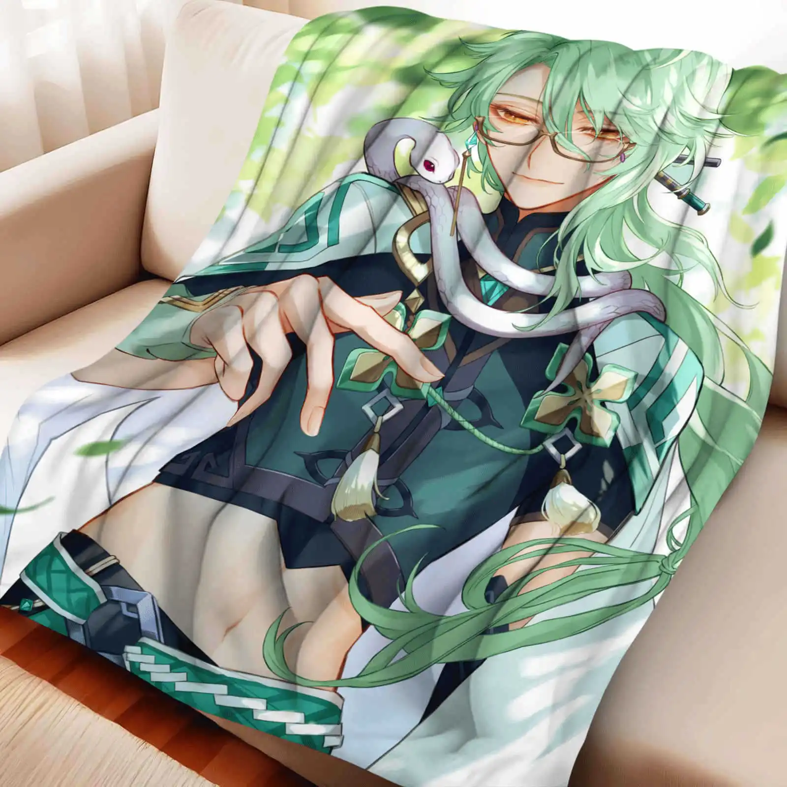 

Game Gesnhin Impact Baizhu Cartoon Flannel Blanket Cover Warmth Soft Anime Blanket Multifunctional Decor Universal Blankets