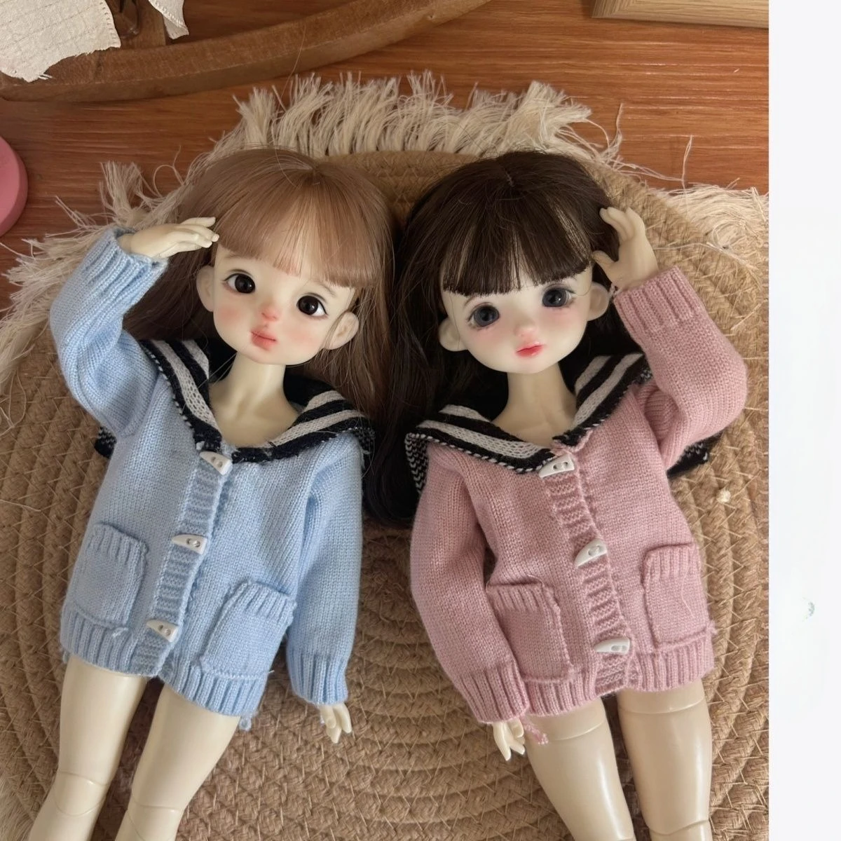 

1/4 1/6 Doll's Clothes for 45/30cm Bjd Doll Knitted Top Cardigan Jacket College Style Casual Dress Up Doll Accessories, No Doll