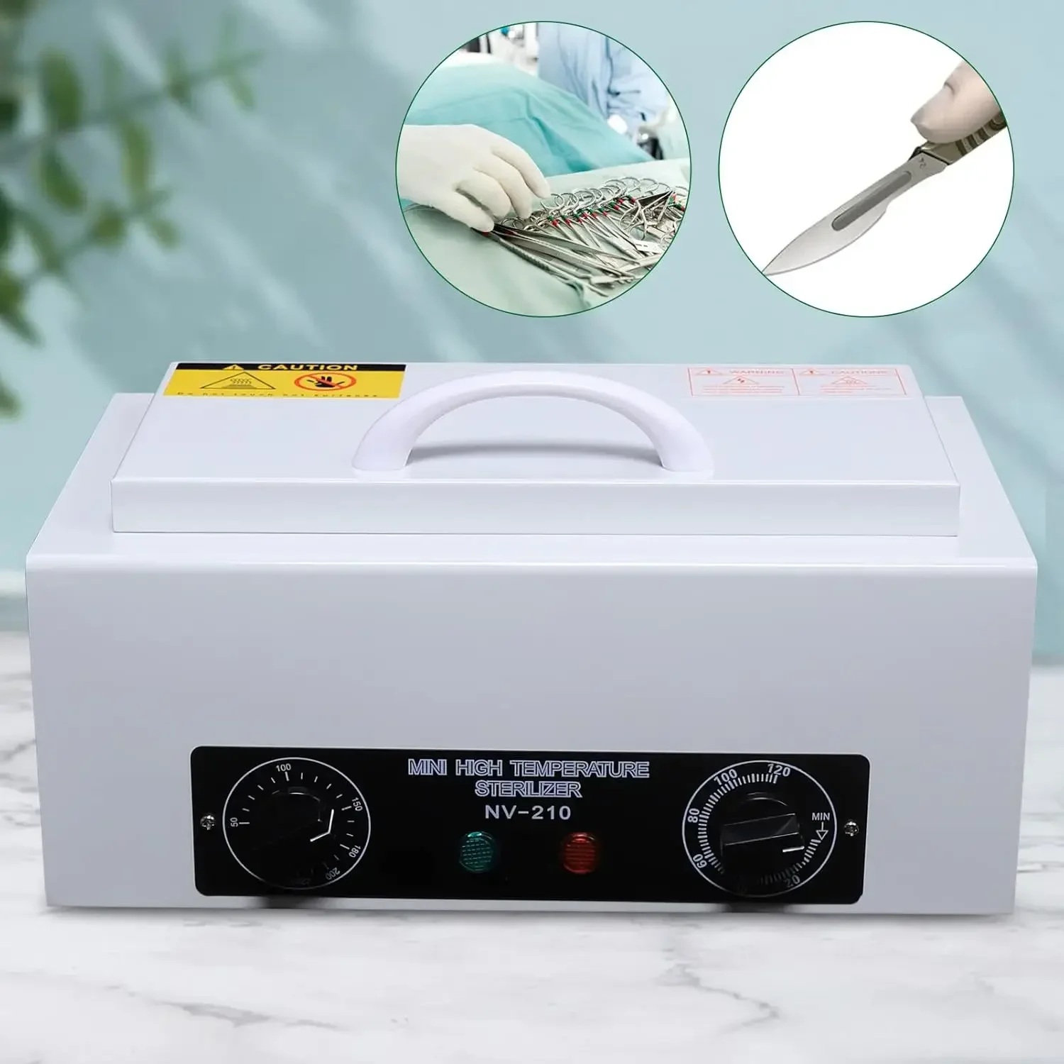 300W Heat Sterilizer 1.5L Mini Dry Heat Sterilizer Cabinet High Temperature Cleaning Box with Timer for Nail Spa Pedicure Tools