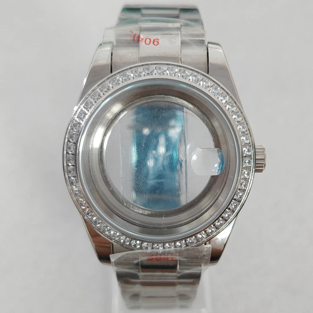 

Новый 8285 41 мм полностью серебряный корпус для часов с бриллиантом и сапфировым зеркалом, увеличительное стекло для механизма 8285, нержавеющая сталь 904L