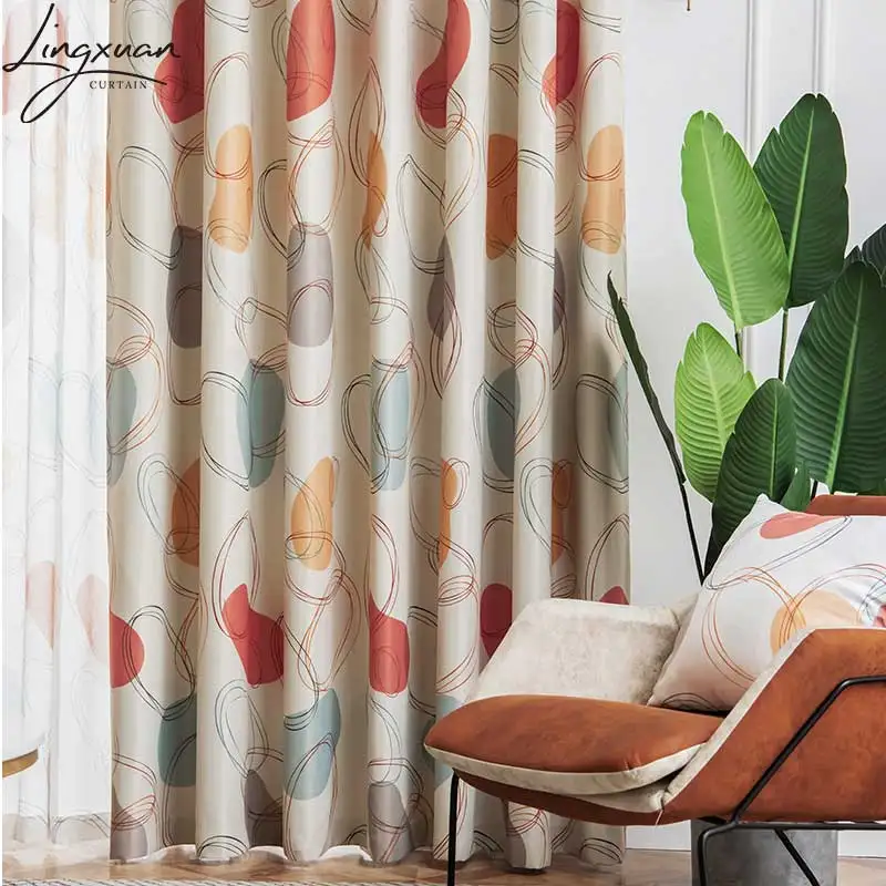 Nordic Abstract Space Blackout Curtain for Living Room Printed Shading Colth Curtain For Bedroom Window Curtains Kitchen Decor