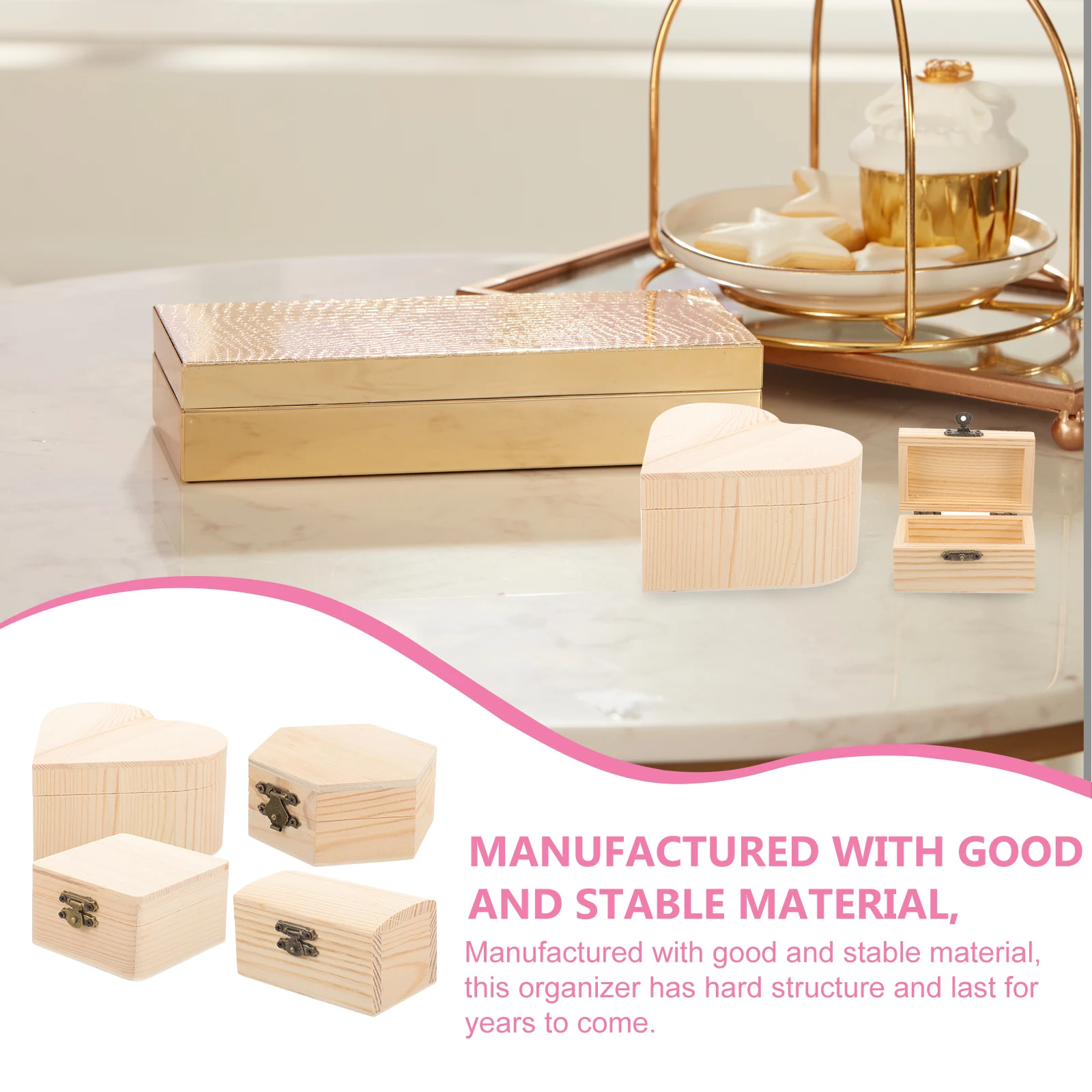 

4 Pcs Wooden Storage Boxes Unpainted Diy Jewelry ganizer H made Snowflake Mold Rectangle Square Small