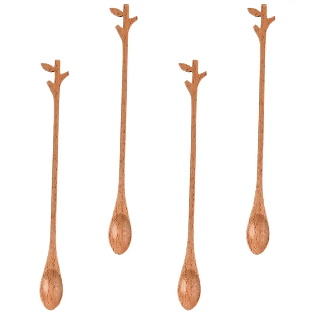

4 Pcs Wood Coffee Spoons Long Handle Mixing Spoon Stirring Drinks Kitchen Tool Wooden Branch Spoon
