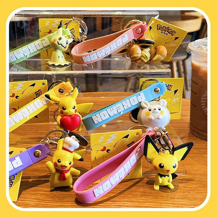 Echter Pokemon Schlüsselanhänger Pikachu Eevee Pichu Mimikyu Togedemaru PVC Anime Action Figure Kinder Spielzeug Schlüsselanhänger Anhänger Geburtstagsgeschenk
