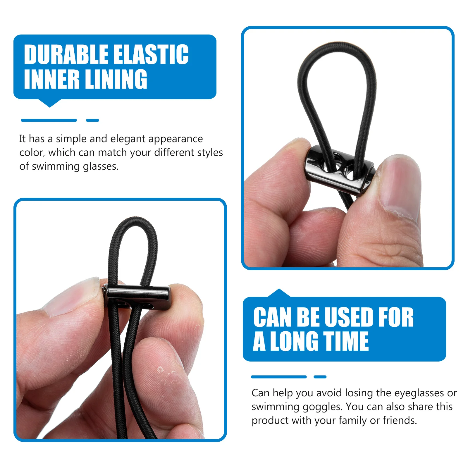

10 set Elastic Rope Kit For Goggles Non-Slip Adjustable Bungee Strap Durable Rubber Metal Cord Lock Black Swimming Goggles