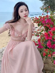 French Hepburn style long dress fashionable women's clothing design sweet and stunning fairy birthday gentle style dress QW04