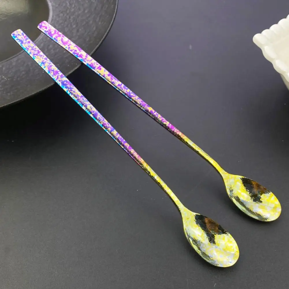 Rust Resistant Spoon Milk Tea Stirring Spoon Extended Handle Stirring Spoon for Milk Tea Coffee Dessert Ice Cocktail – Durable