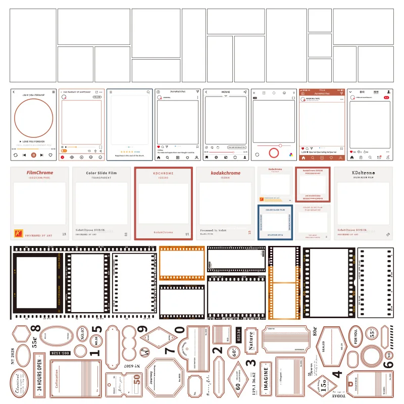 Whole roll frame washi tape ins style washi paper sticker basic collage decorative material for Journal