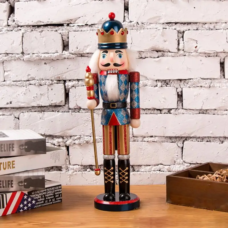 30/38cm Christmas Nutcracker Hand Painted Wooden King Drummer Soldier Puppet Handcraft Christmas Home Office Decoration