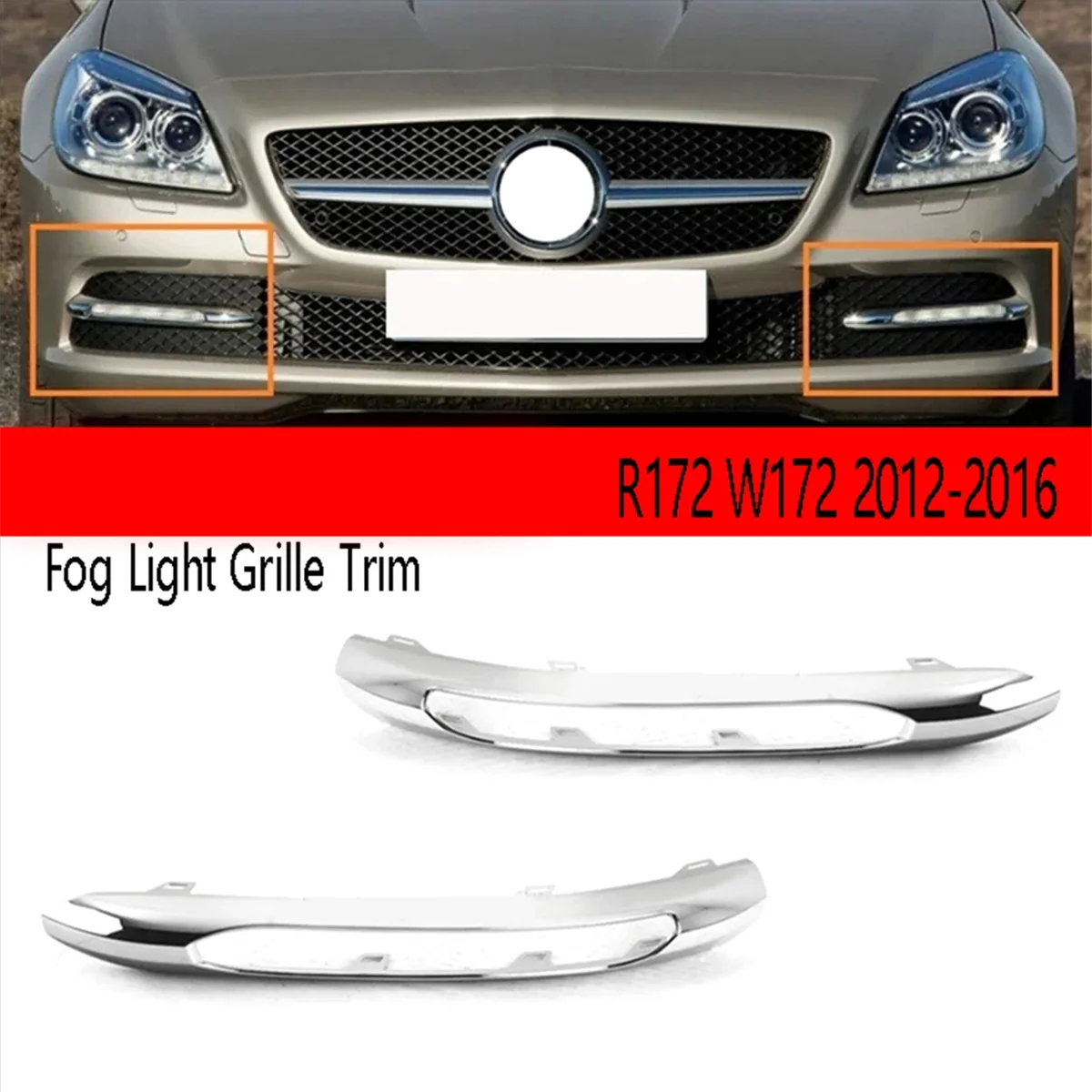 1Pair Front Bumper Lower Grille Fog Light Cover Frame for Mercedes-Benz SLK Class R172 W172 2012-2016 A1728850074/174