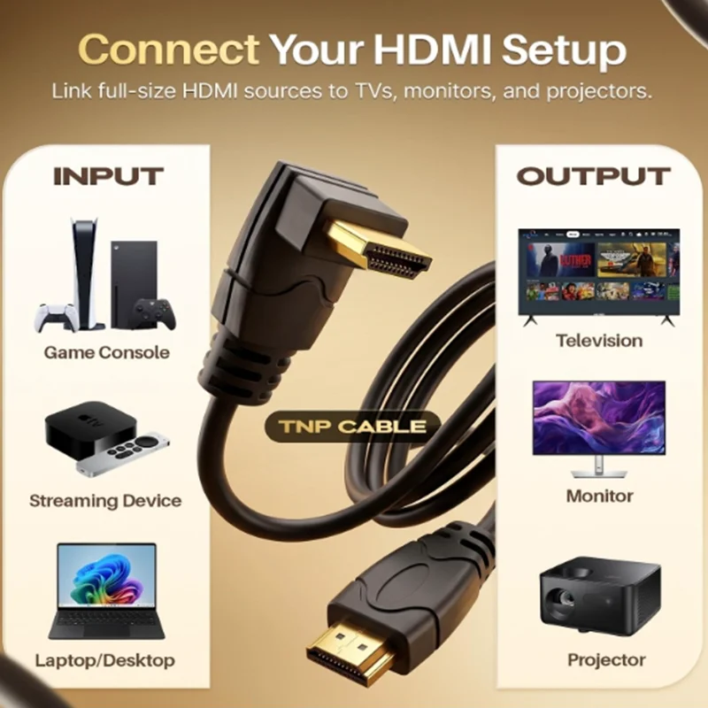 Double HDTV Line Male to Male M/M HD-cable Wire 0.5m Short 90 degree Left Right UP Down angle HDMI-compatible Cable