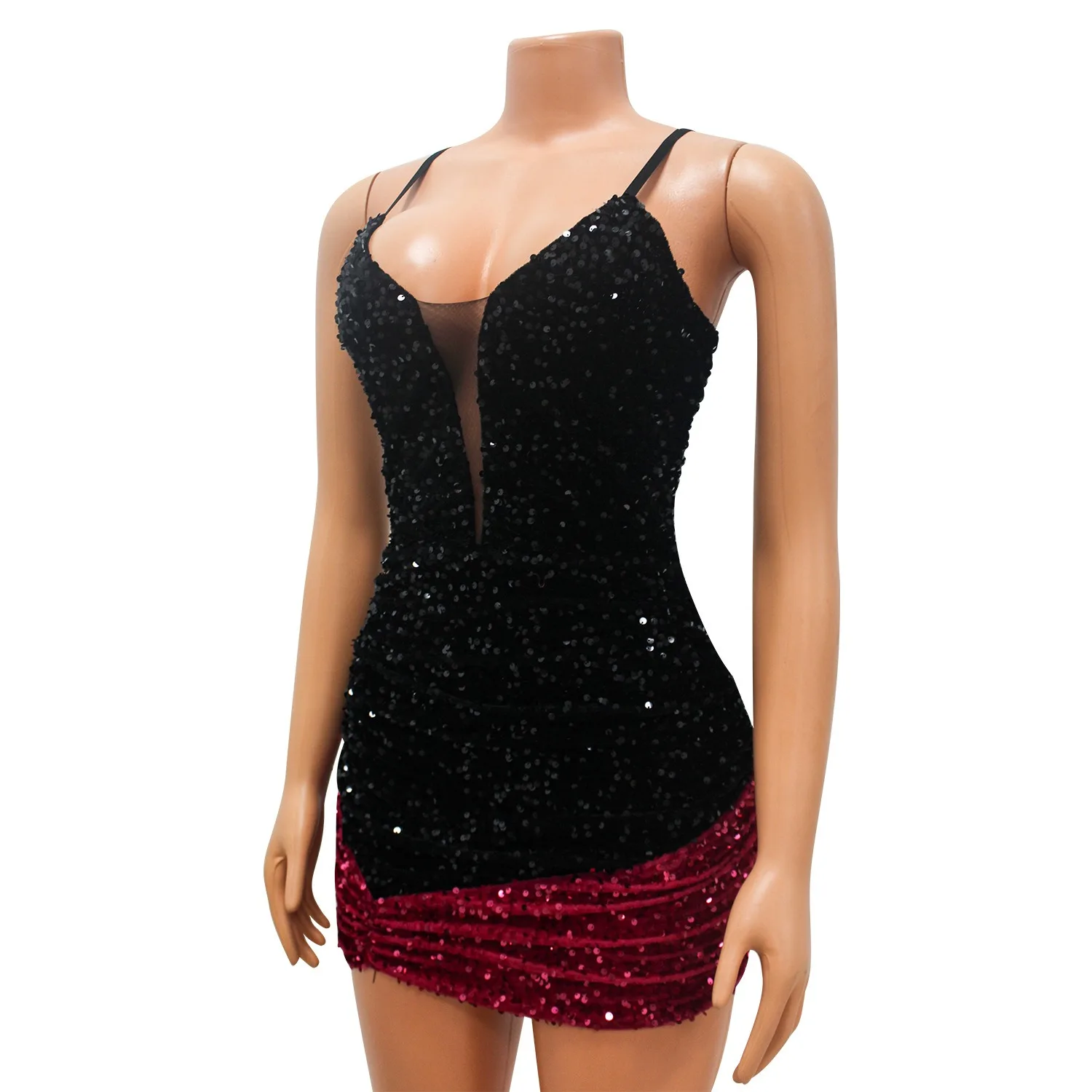 Abiti sexy da discoteca per feste, ballo di fine anno, banchetti, stretti, con scollo a V, splicing