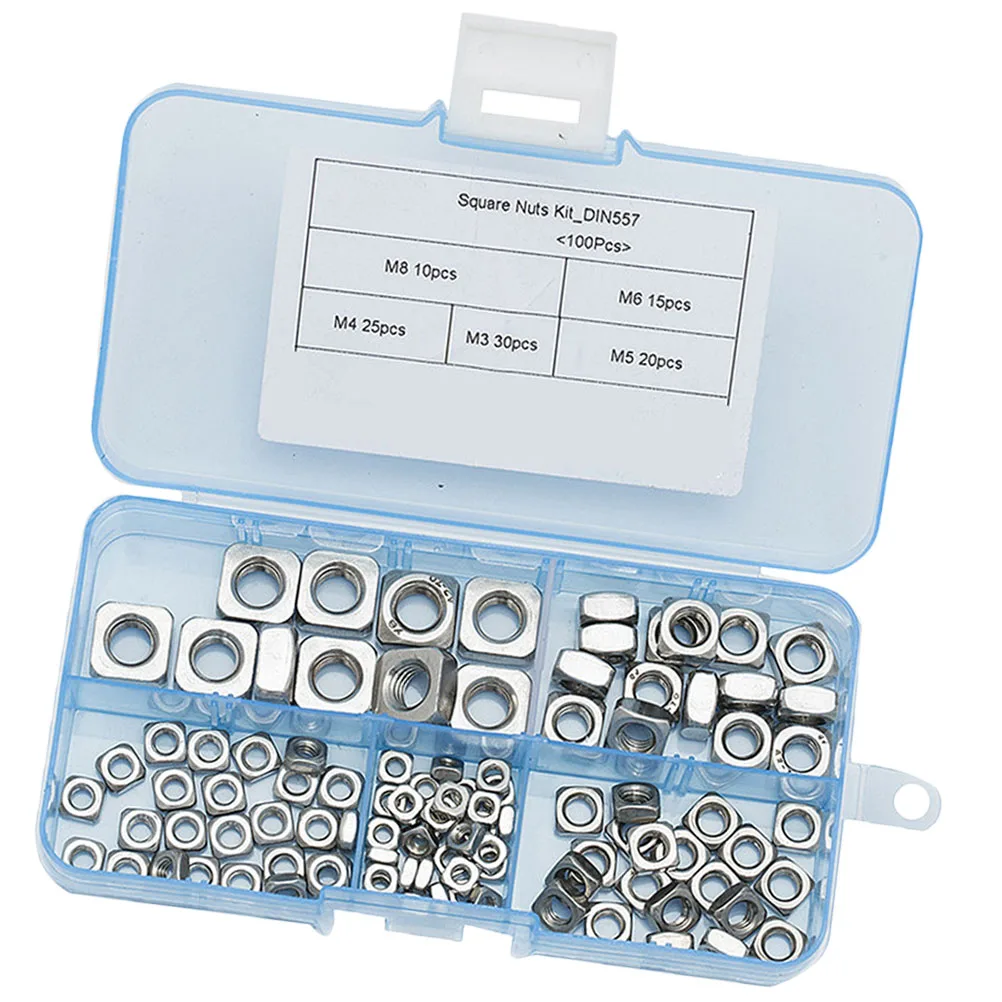 

100pcs Stainless Steel Nut Set Square Shaped Slider Compressor Professional Carton Easy Install Reusable Automotive