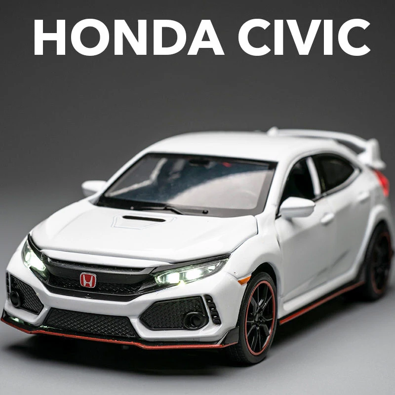 1:32 Honda CIVIC TYPE-R Model Car Toys Alloy Diecast Doors Opened Pull Back Sound Light Rubber Tires Festival Toy Vehicle Gifts