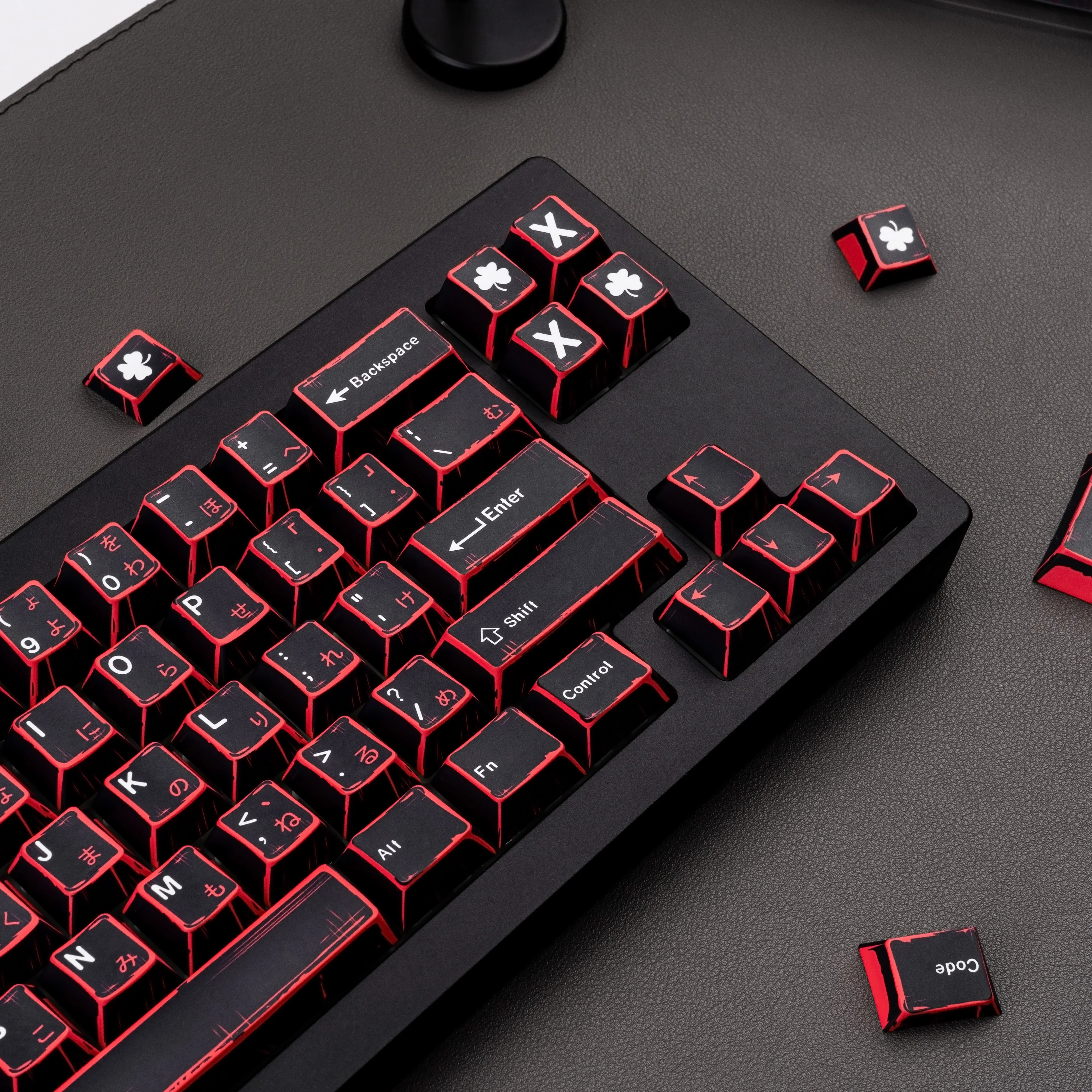 136 キーミニマリストブラックレッド日本語マンガキーキャップ PBT 5 面昇華 Chreey キーキャップ Wooting メカニカルキーボード用