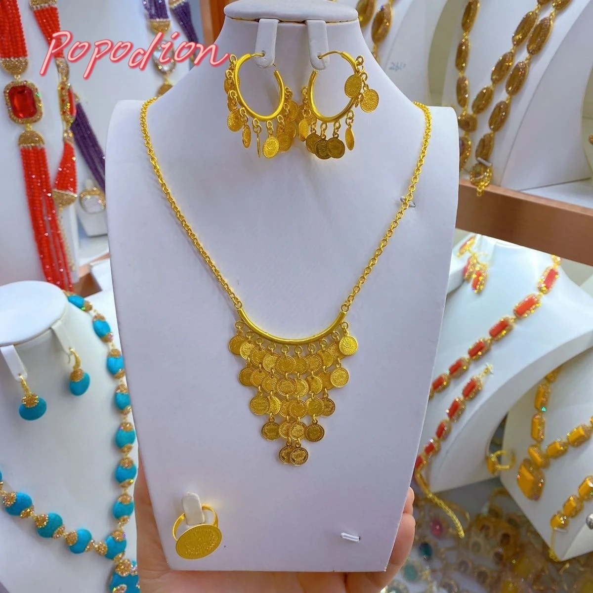 New Dubai 24K Gold Plated Party Necklace Earrings for Women's Jewelry Set DD10316