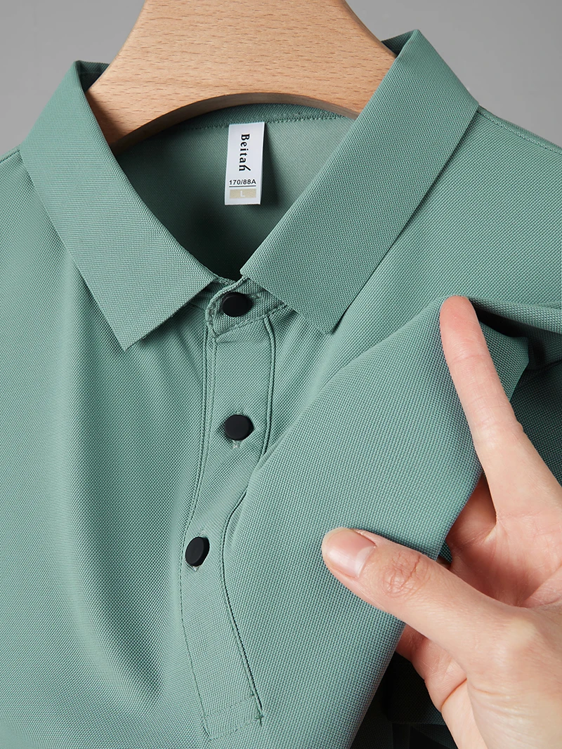 

High-end Business Polo Shirt Solid Color Quick-drying Versatile Top Seamless Short-sleeved T-shirt Men 2025 Summer New Style