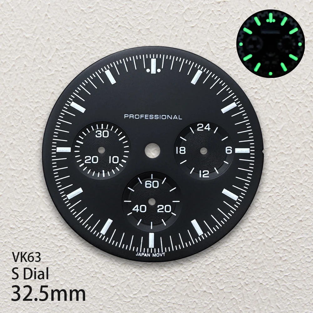 32.5mm S Logo Dial Fit VK63 Movement Green Luminous Speed High-Quality Dial Watch Modification Accessories