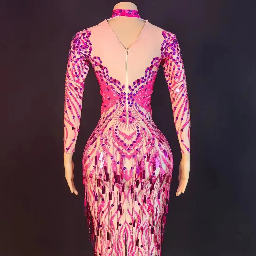 ชุดเดรสยาวสีน้ำเงินประดับเลื่อมและคริสตัลรูปทรงเซ็กซี่สำหรับงานแสดงบนเวที งานวันเกิด งานแสดง งานพรอม งานปาร์ตี้ เหมาะสำหรับนักเต้น นักร้อง และผู้หญิง