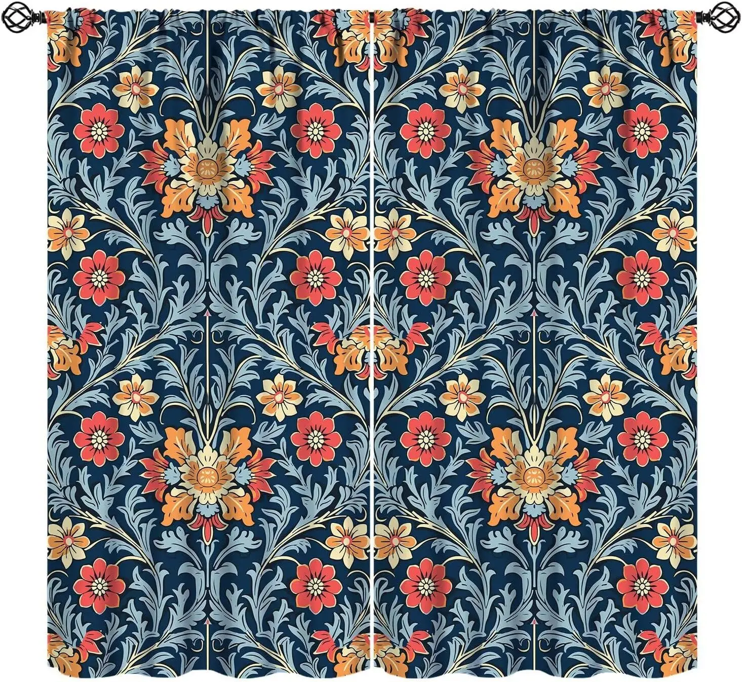 Classic Retro Floral Scroll Leaf Vintage Blackout Rod Pocket Curtain Antique Chic Decor Warm Quiet Zen Homestay Bedroom Rest Bay