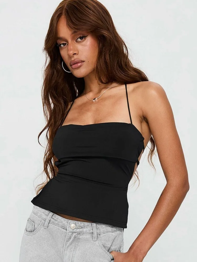

Tie Back Corset Top Neck-mounted Crop Top Women Edgy Clothes Y2k Accessories Backless Sexy Club Outfit Camison Verano Ropa Mujer