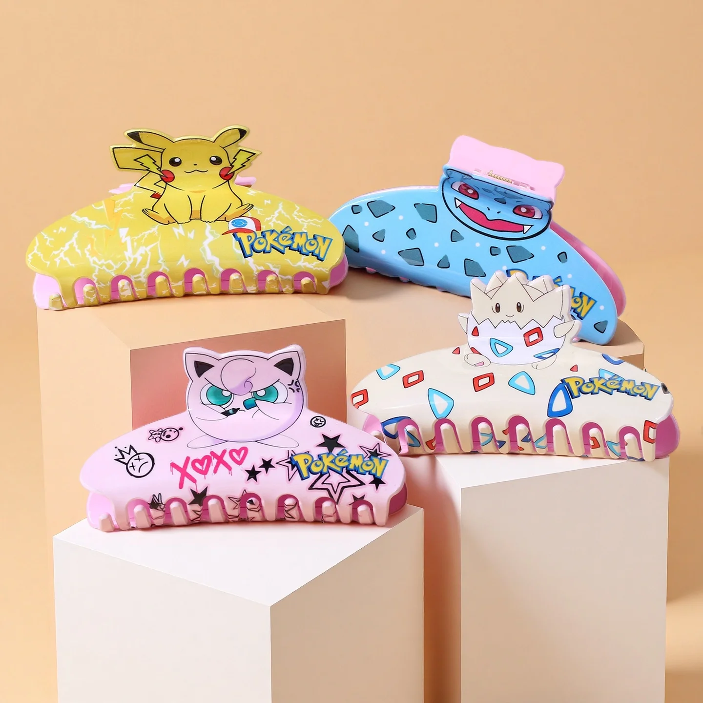 1PC/4PCS 「ポケモン」漫画キャラクターヘアクリップ、多機能ヘアアクセサリーヘアクロー