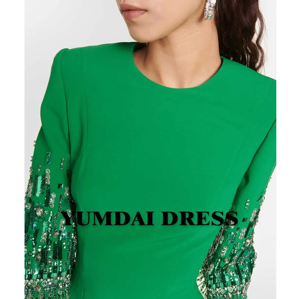 YUMDI Green Rhinestone Luxury Women\'s Party Dress High-end Formal Stage Performance Evening Gown Haute Couture Long Dress